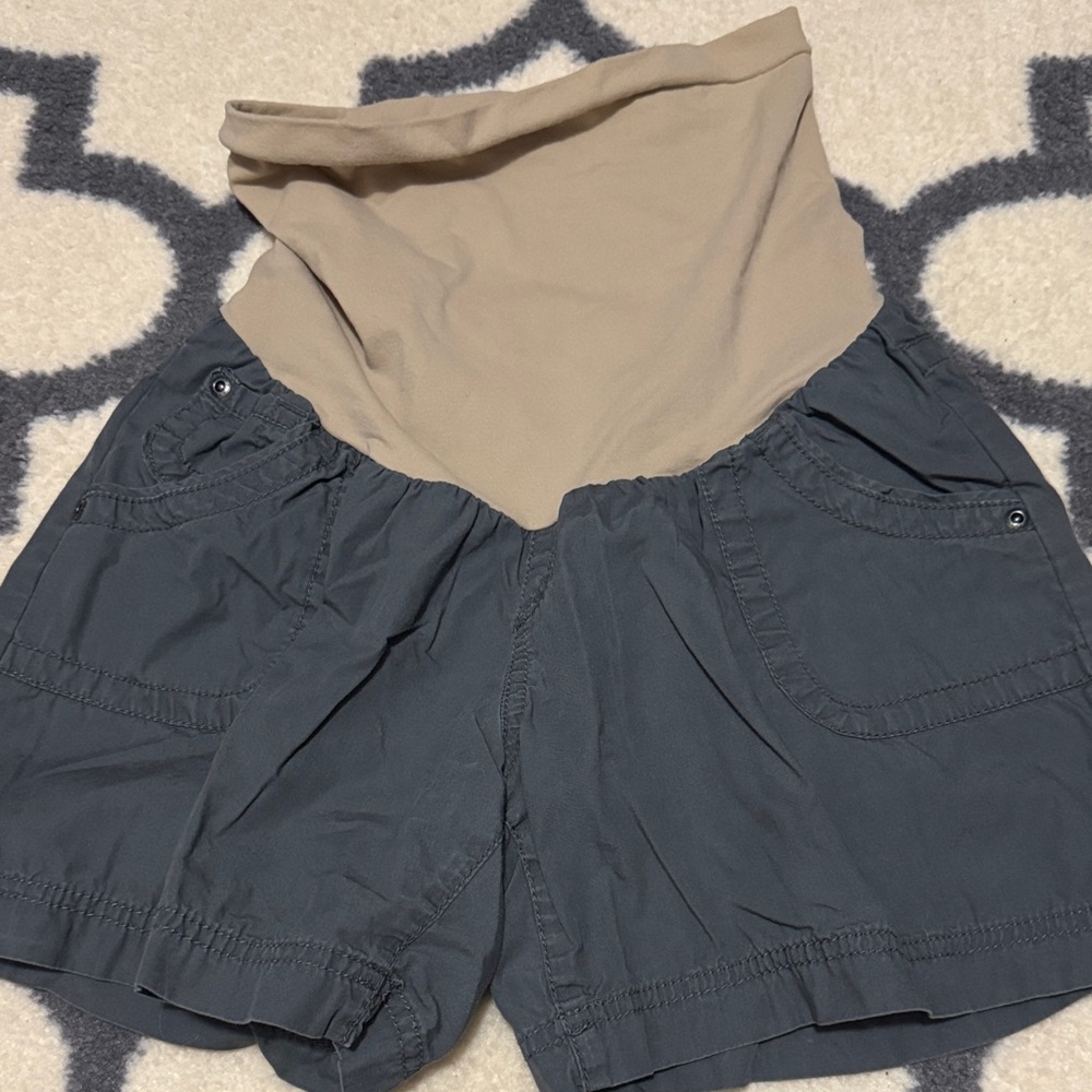 Motherhood High Waist Shorts in Blue and Cream